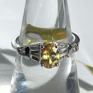 Madagascar Sphene and Natural White Topaz Ring -- Size 5